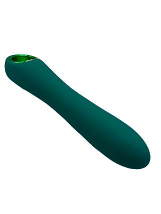 VivaGlide G-Spot Straight Vibrator in green silicone, magnetic charging, 10 speeds, with handle grip for precise control.