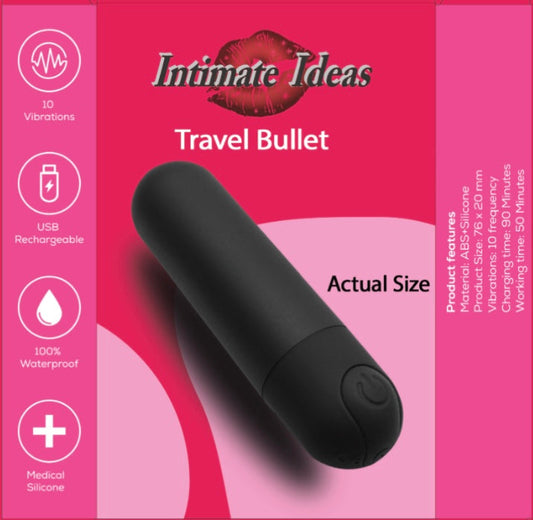 Intimate Ideas Travel Bullet | 10 Vibration Frequencies, USB Rechargeable, Waterproof